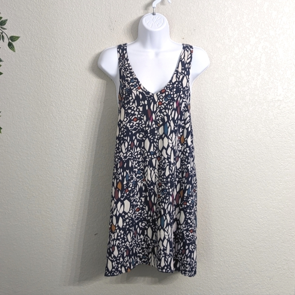 Edme & Esyllte Navy Chroma Mosaic Mini Dress Twisted Back Sleeveless Lined XS